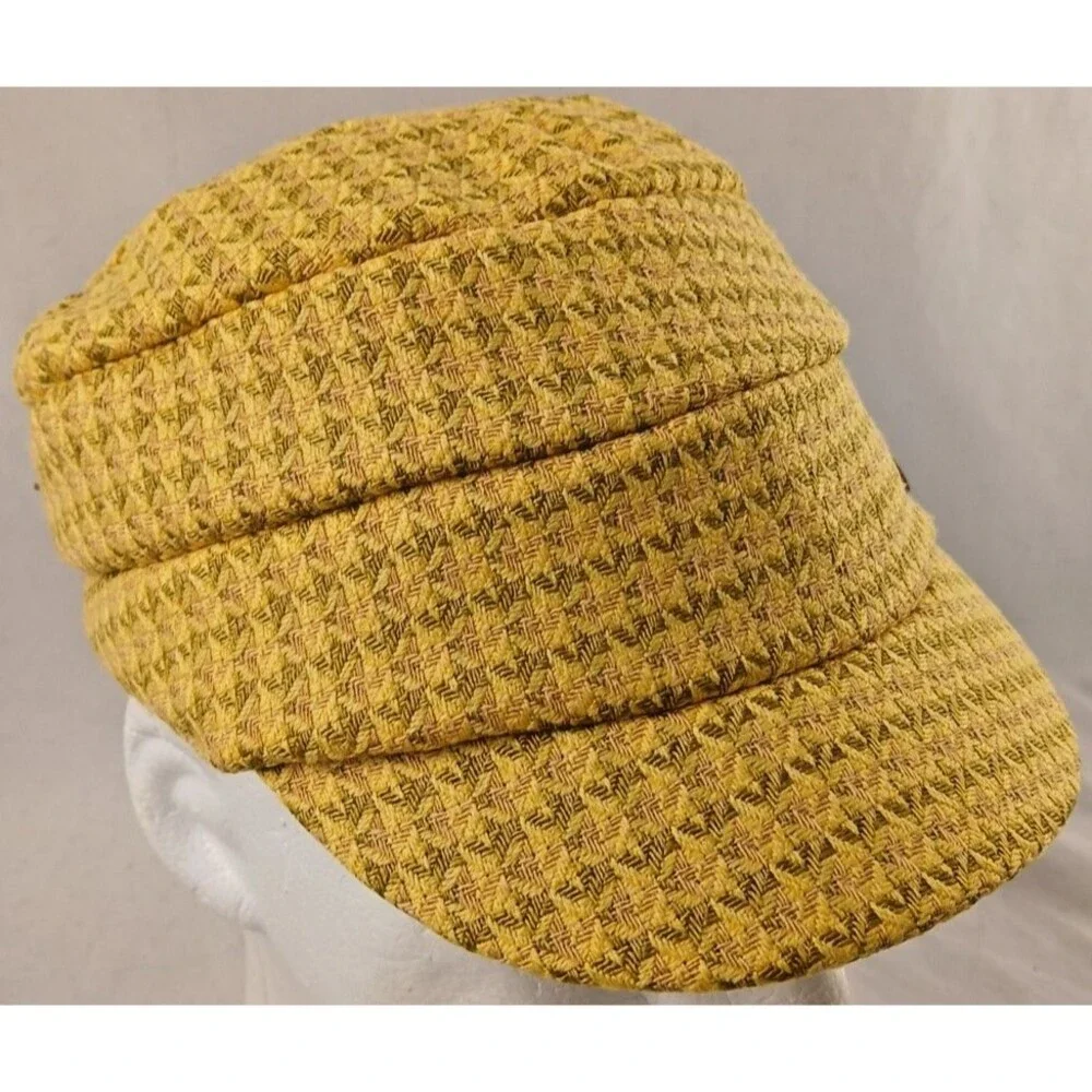 Manhattan Hat Co (David & Young) Yellow Woven Diamond Newsboy Hat/Cap-EXCELLENT!